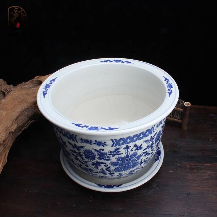 Extragroßer blau-weißer Porzellan-Blumentopf mit Untertasse - Chinesischer Stil für Grünlilien