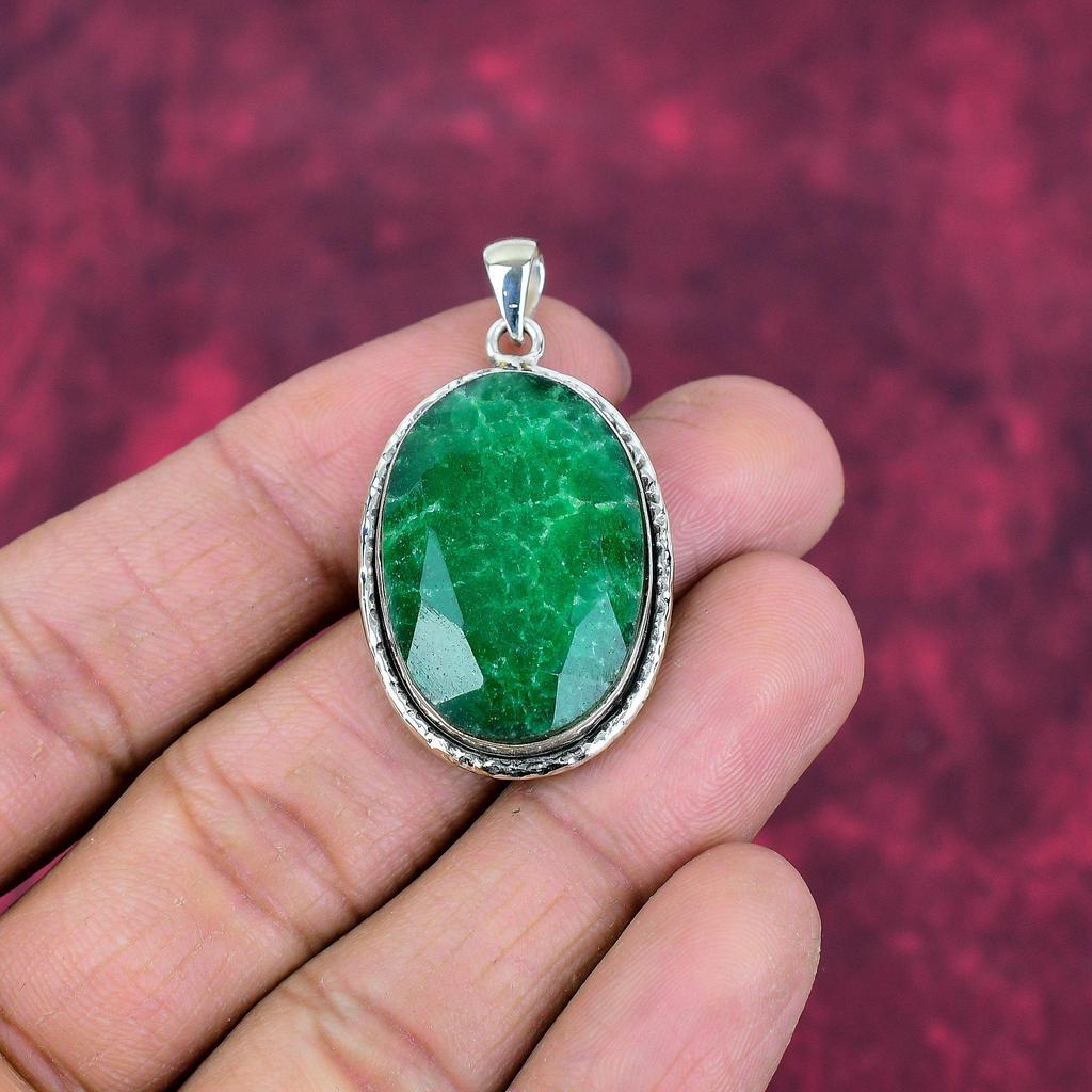 Emerald Pendant, 925 Sterling Silver Pendant Gemstone Jewelry, Handmade Pendant Amazing Jewelry, Gift For Her