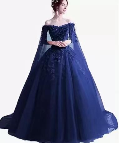 Rose Red Evening Dress with Yarn Long Sleeves 1011 New Bridal Wedding Toast Fairy Evening Dress
