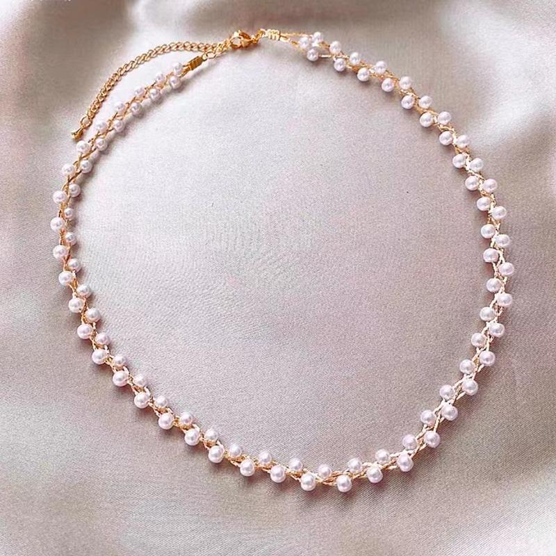 

Черный Белый Жемчуг Плетеный вручную Кулон Ожерелье Легкая Роскошь Индивидуальность Темперамент Цепочка на ключицу белый