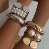 Ingemark 4 Styles Creative Trendy Imitation Pearls Chunky Spring Bangle Women Hip Hop Heavy Metal Open Wide Cuff Bangle Jewelry