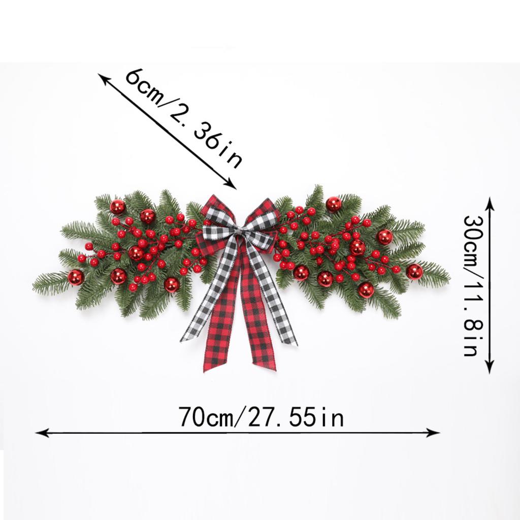 Christmas Door Swag Red Berry Plaid Bow PE Design Festive Holiday LED Light Optional Christmas Door Wall Hanging Decoration