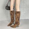 Fashion Leopard Print Boots Boots Women's Autumn and Winter New Retro Pointed But Knee Boots