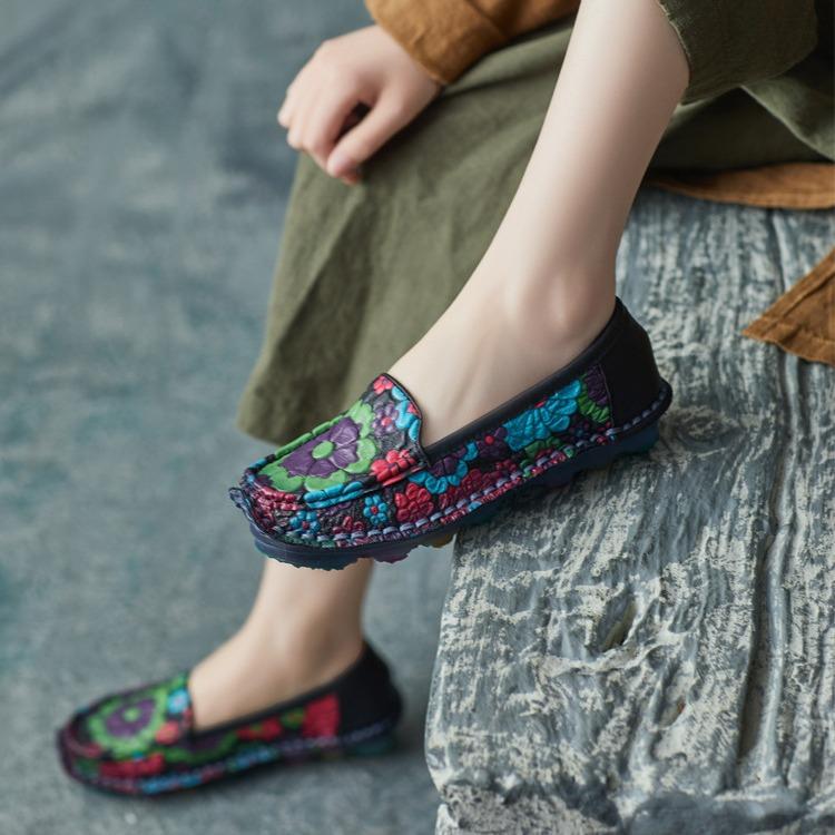 Fashion GKTINOO 2cm Natural Cow Genuine Leather Mixed Color Soft Soled Loafer Ethnic Moccasins Native Flats Shoes Women Big Size Comfy
