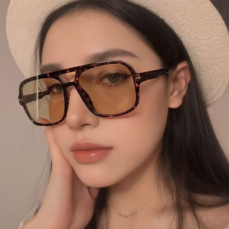 Oversized Square Sunglasses Vintage Double Bridge Sun Glasses Women Trendy Luxury Brand Design Outdoor Shades Uv400 Eyeglasses