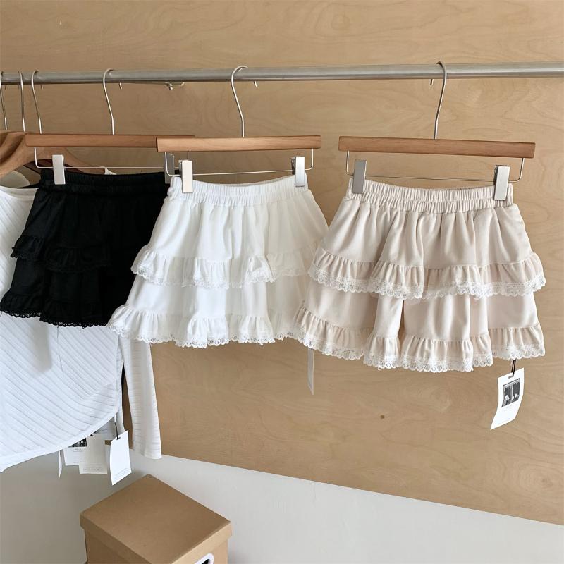 French Solid Lace Sweet Puffy Skirt New Women's Autumn Winter New Ballet Style Cake Skirt Fashion High Waist Short A-line Skirts