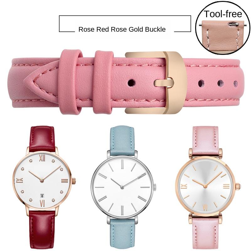 10 12mm 14mm 15mm 16mm 18m Quick Release Strap Women Genuine Leather White Red Pink Blue Cowhide Watch Band Bracelet Accessories