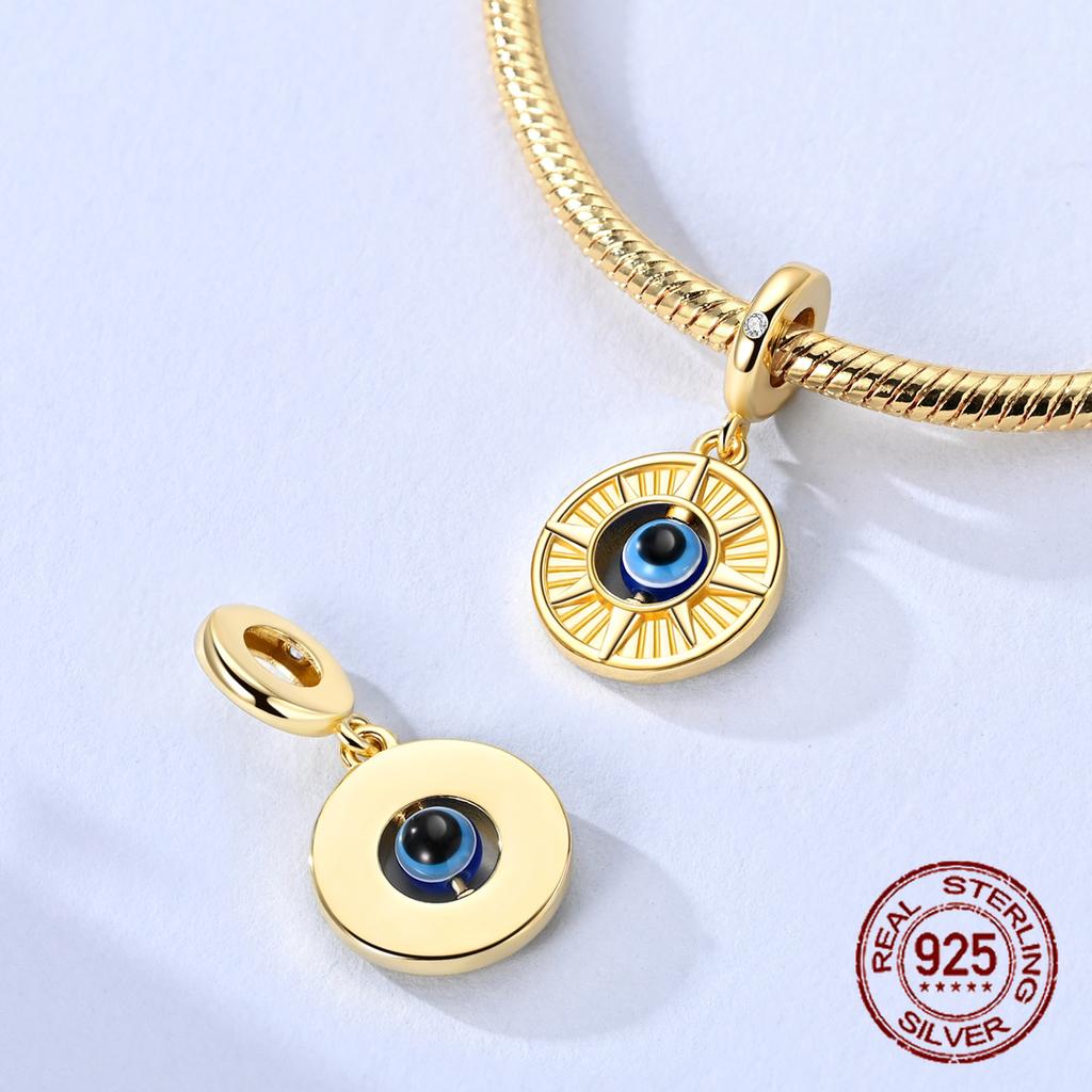 Copper Metal Evil Eye Dangle Charm Bead Component Lucky Symbol Designs Pendant Bead Component Compatible With Bracelet High Quality Fine Jewelry