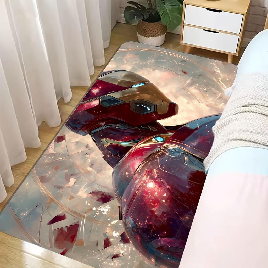Marvel 1pc Cartoon Print Doormat, Iron for Man Red and Golden Armor Shattered Light Effect Background, Easy to Clean, Suitable