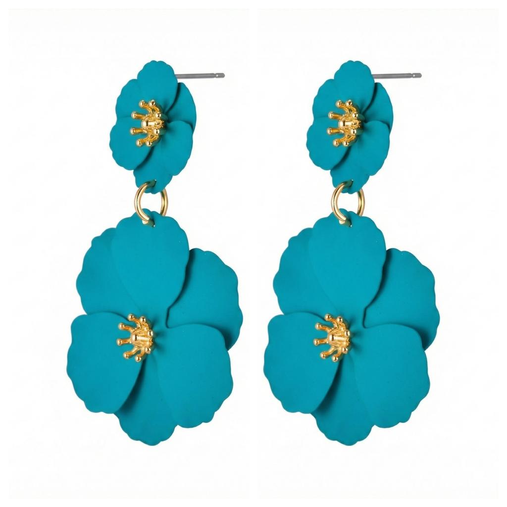 Big Flower Drop Earrings for Women Exaggerated Double Floral Dangle Earrings Statement Charm Jewelry for Wedding Party