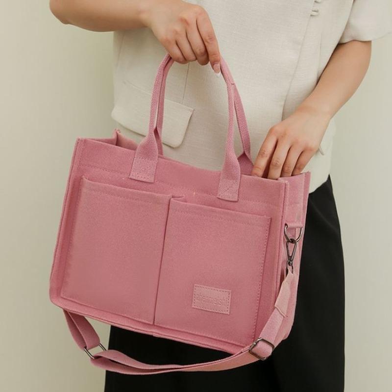 Canvas bag women's large-capacity multi-pocket women's bag trendy oblique span bag wide shoulder strap portable tote bag