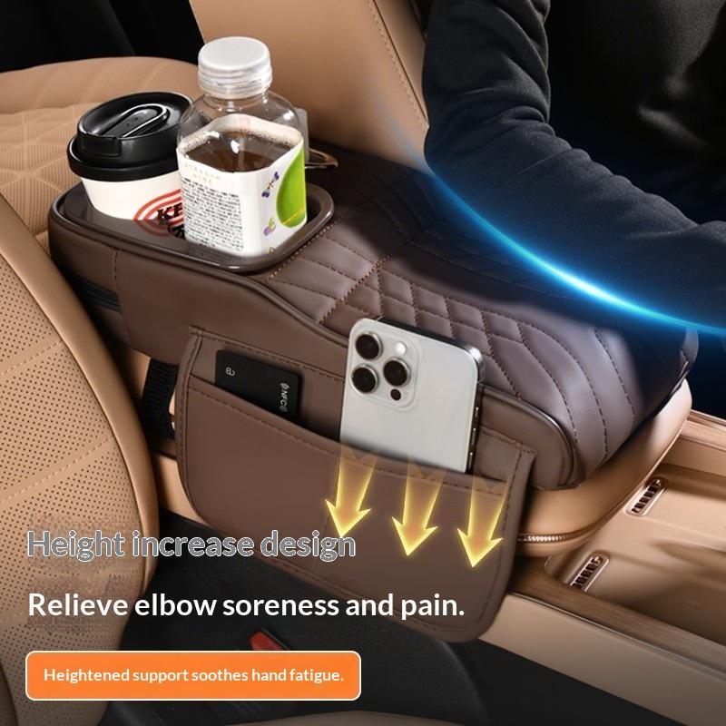 Multi-Function Car Armrest Box- Storage Booster Pad Center Console Tissue Box And Water Cup Holder Vehicle Armrest Cushion Cover