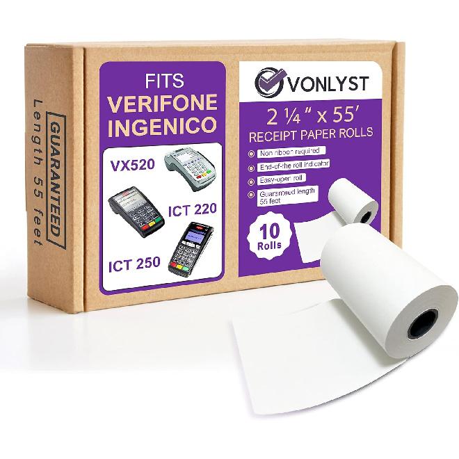 Рулон термобумаги 2 1/4 X 55 для Verifone Vx520 Ingenico ICT220 ICT250 FD400 (10 рулонов) 10 rolls