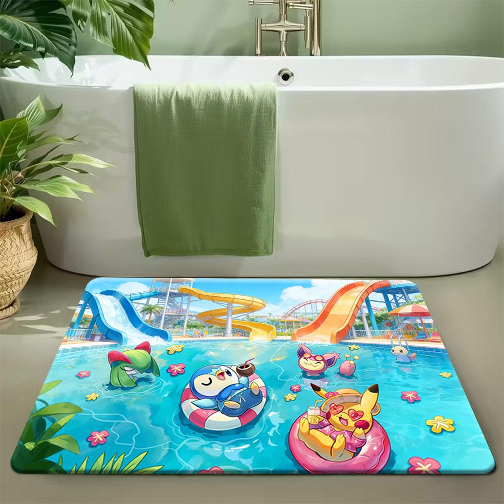 Pokemon Pikachu and Eevee Forest Lake Print Non-slip Doormat, Soft Absorbent Floor Rug for Home Decor