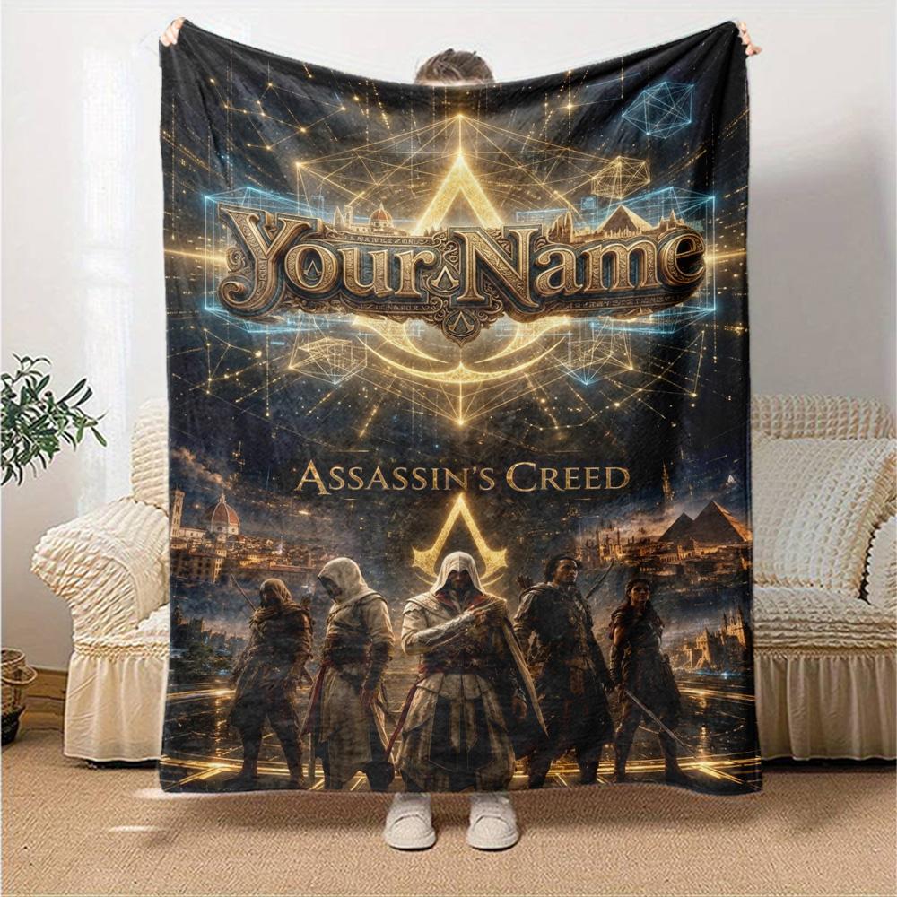 Name Custom Assassin Creed Print Flannel Blanket High Quality Warm Comfortable Cover for All Seasons Perfect for Gifts Home Decor