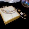Exquisite Zircon Butterfly Double-Layer Open Bangle Bracelet