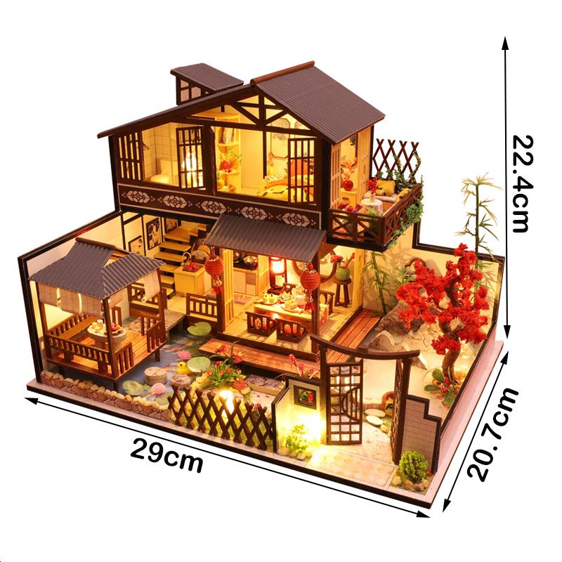 DIY Wooden Dollhouse Town Architecture Doll Houses Miniatures with Furniture Toy Children Birthday Gift