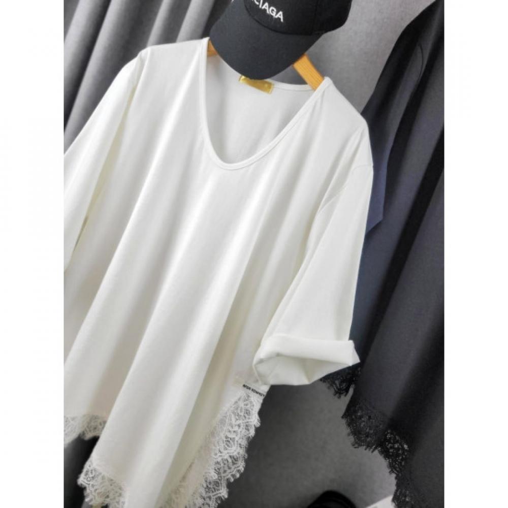 C S In The Room V neCk laCe Trim ShorT SleeVe T ShirT 2Color