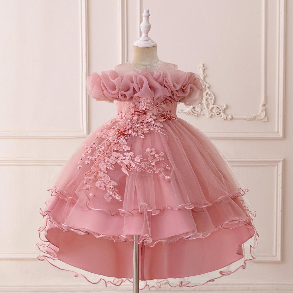 Sequin Princess Train Dress for Girls - Puffy Tulle Wedding and Evening Performance Dress