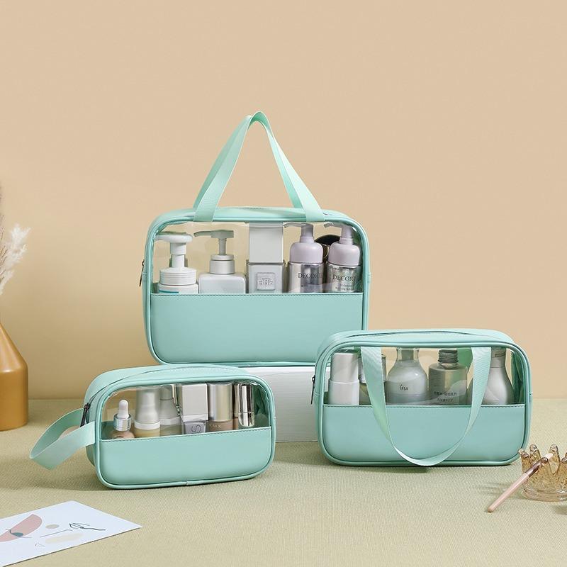 New PVC Makeup Bag - Semi-Transparent Waterproof Travel Toiletry Bag Large Capacity Pouch for Bathroom Essentials & on-the-Go
