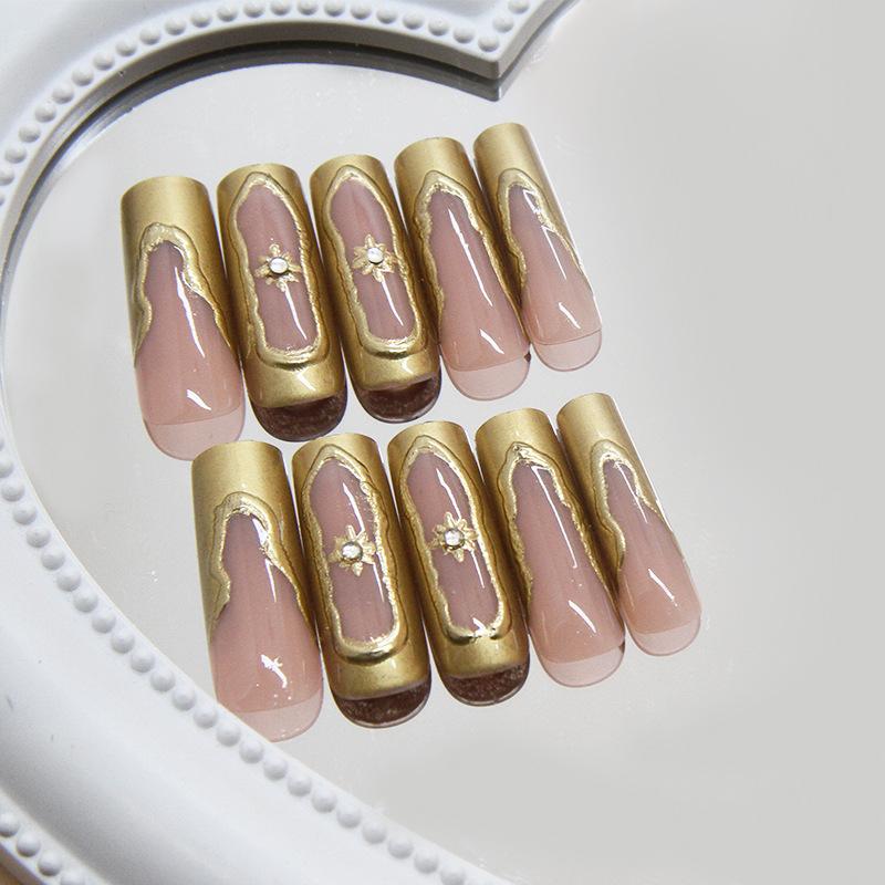 Nail art patch removable nail simple French star fake nail wearing nail three-dimensional water pipe nail diamond 24 pieces