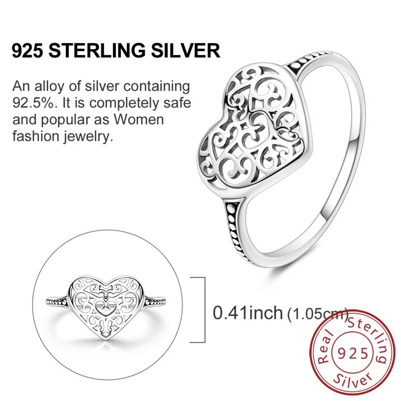 925 Silver Rings for Women Gold Shining Retro Heart Bow Star Ring Size 6 7 8 9 Wedding Anniversary Fashion Fine Jewelry