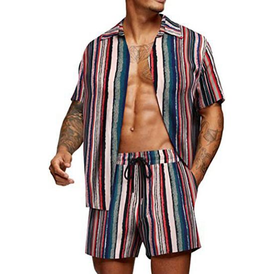 Spring and Summer Loose Beach Casual Men's Clothing Floral Print Fashion Top Shirt Set