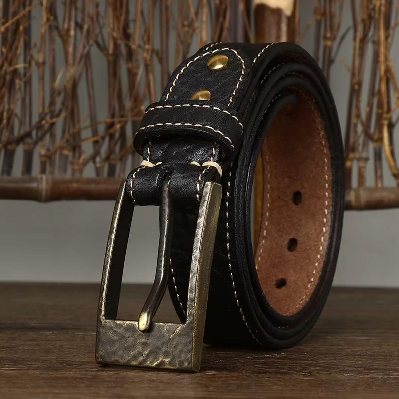 3.8CM Mens Belts High Quality Luxury Retro Super Thick Genuine Leather Belt Ceinture Designer Brass Buckle Male St