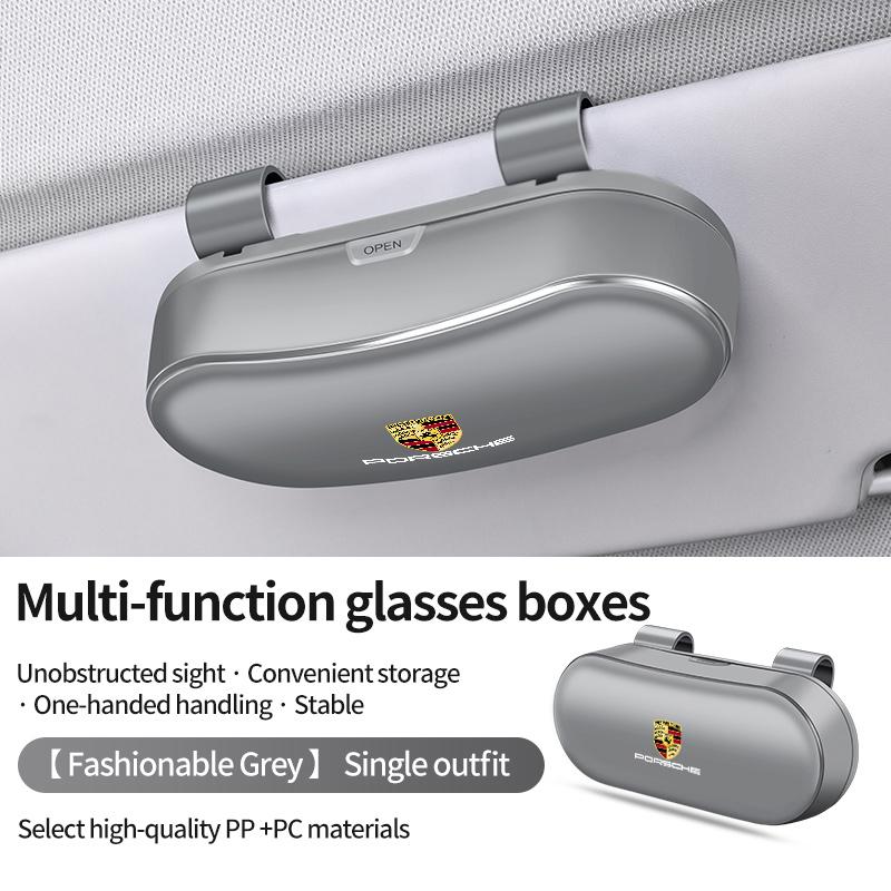 Car Sun Visor Glasses Box Portable Sunglasses Eyeglass Case For Porsche Cayenne Panamera Macan 911 718 918 Cayman Taycan Sticker