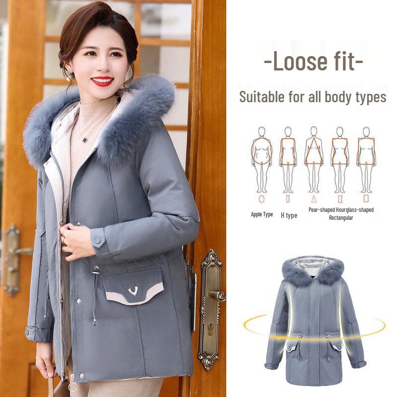 Women's Mid-Length Faux Fur Hooded Down Jacket