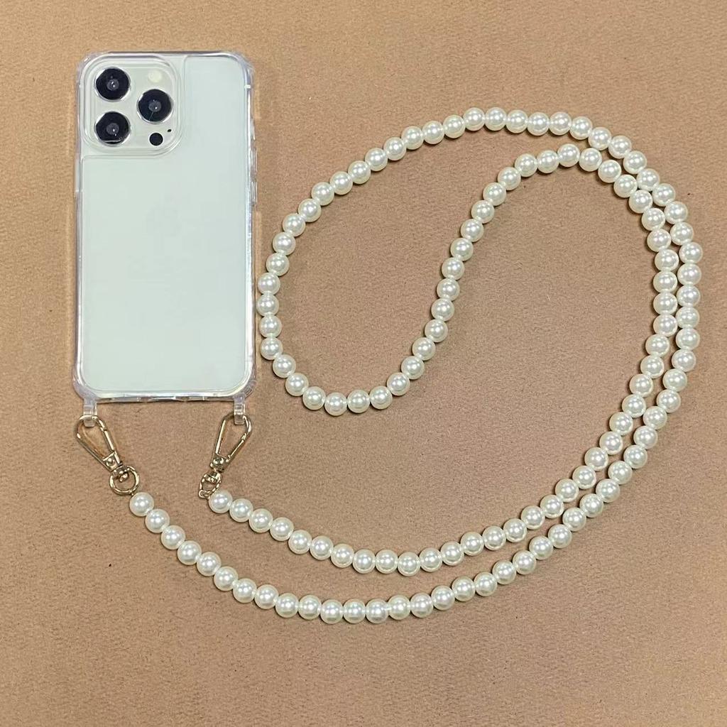 Pearl Bracelets Chain Crossbody Necklace Lanyard Phone Case for iPhone 16 15 14 13 12 11 Pro Max 8 7 Plus Shockproof Case