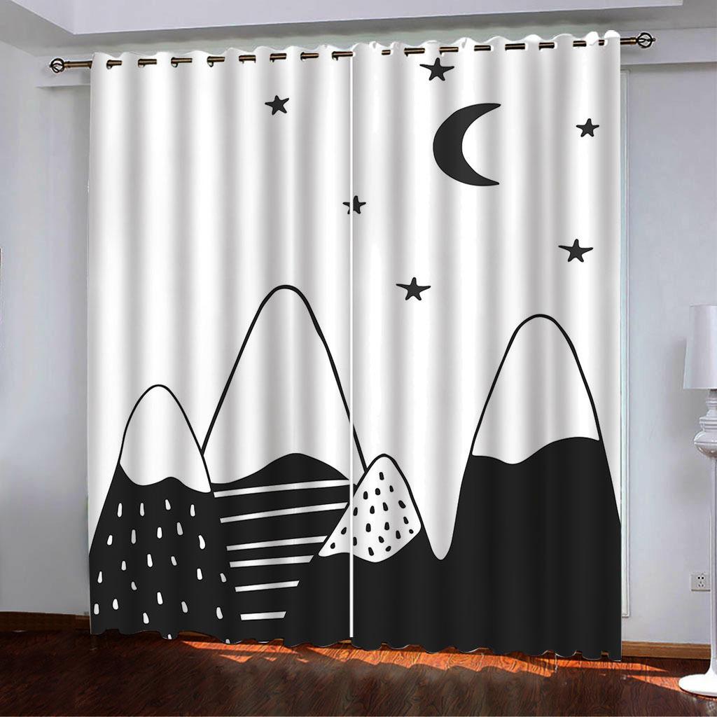 Curtains Black And White Simple Wind 3D Digital Printing High Density Blackout Curtains