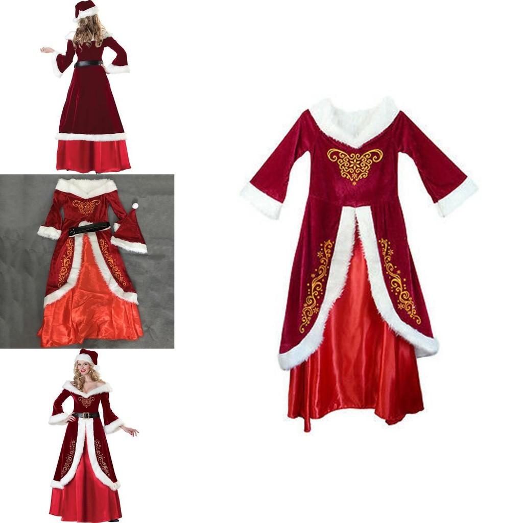 Elegant Red Santa Claus Adult Women's Christmas Costume Dress With Cozy Faux Fur Trim