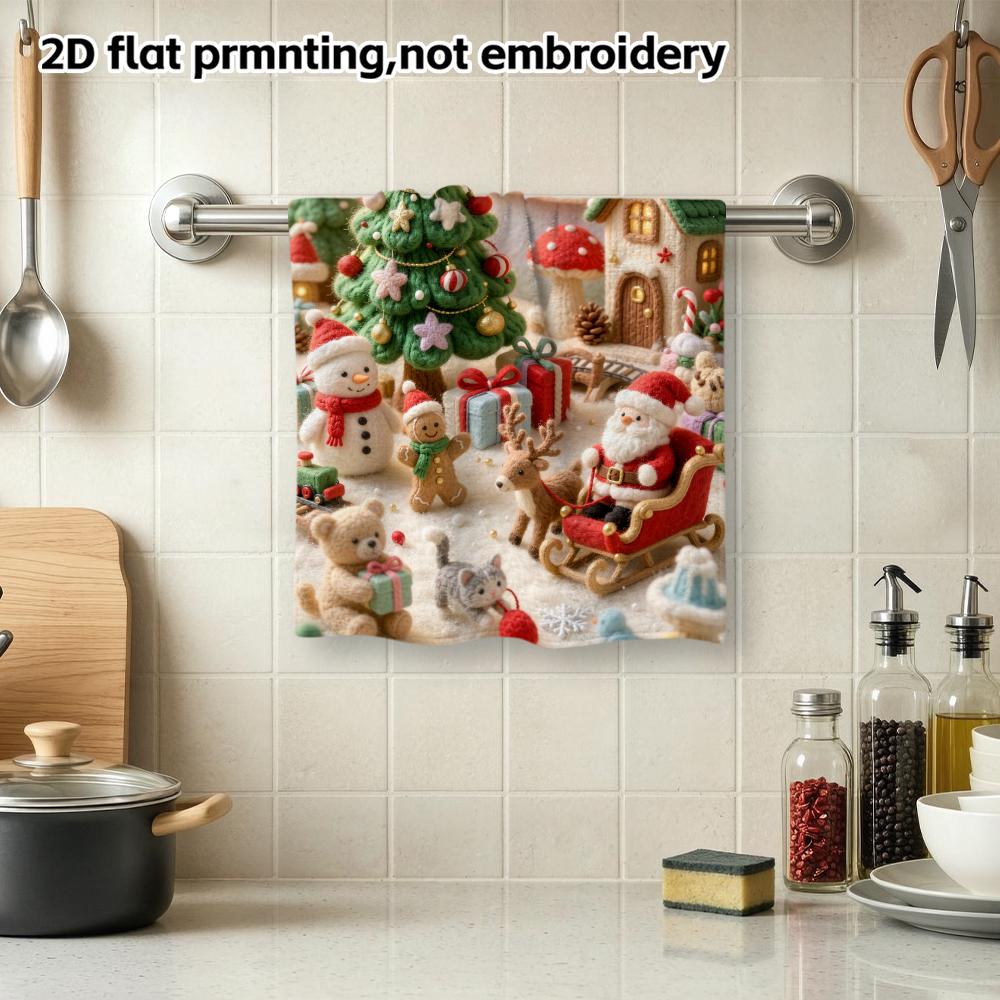 Christmas Knit Scene Bath Towel, Soft Absorbent Holiday Shower Towel, Santa Snowman Winter Print Towel