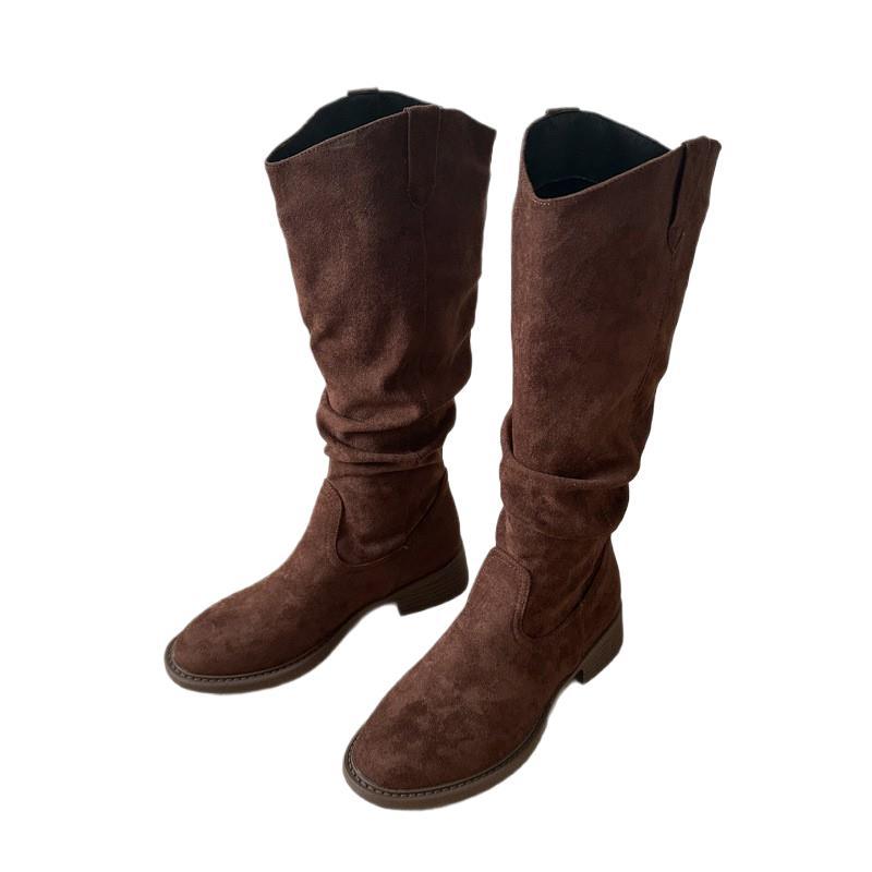 Thick Heel Retro High Boots Knight Boots Women's Shoes 2025 New Autumn and Winter Stacking Boots Pleated Martin Boots Fashion Boots