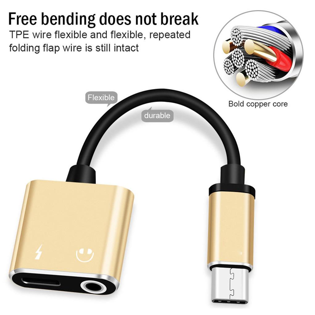 2 IN 1 USB Type-C To 3.5mm Jack AUX Audio Headphone Adapter Charger Cable