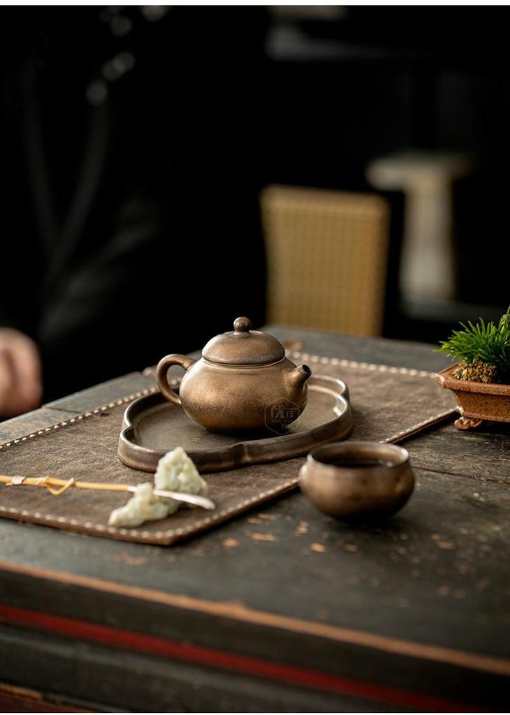 2026 New Style Gilded Rust Glaze Ceramic Teapot Kung Fu Tea Set for One – Includes One Pot and One Cup
