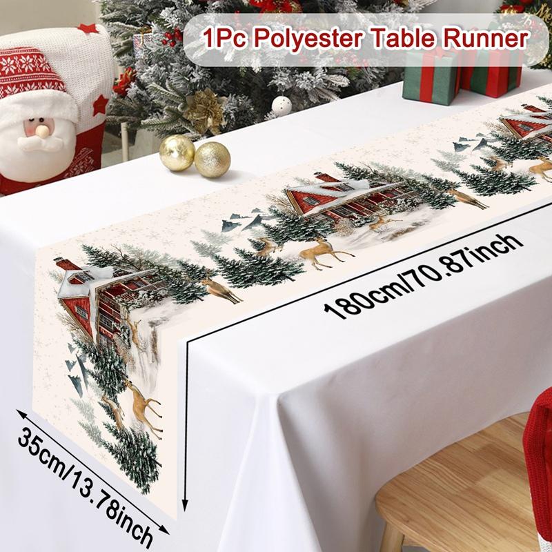 Vintage Christmas Table Runner Farmhouse Table Flag Merry Christmas Decoration for Home 2025 Winter Holidays Dinning Table Decor