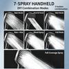Large Panel Shower Head 7 Adjustable Modes High Pressure Boost One Click Shut Off with 1.5M Hose and Wall Bracket Set