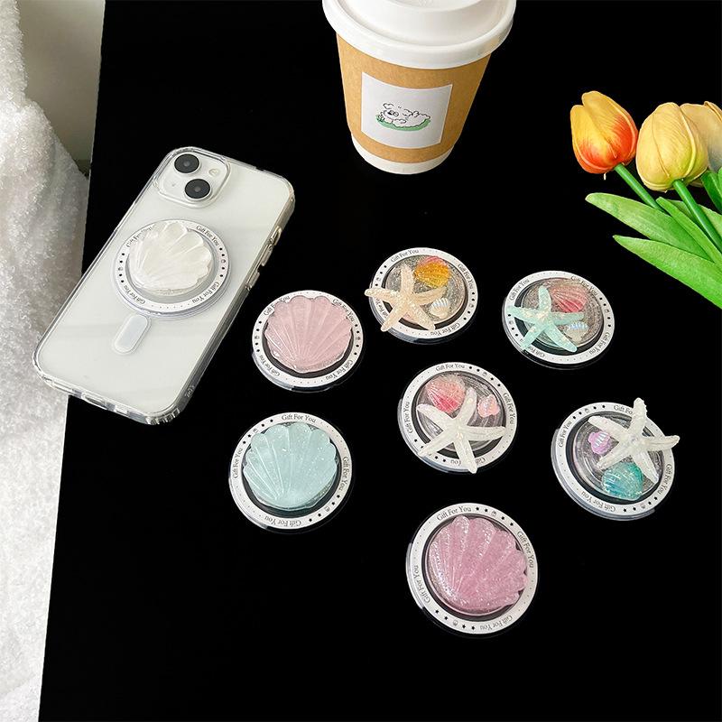 Magnetic Suction Magsafe Starfish Shell Small Fresh Summer Mobile Phone Airbag Bracket Glitter Back Sticker Retractable To Watch Dramas