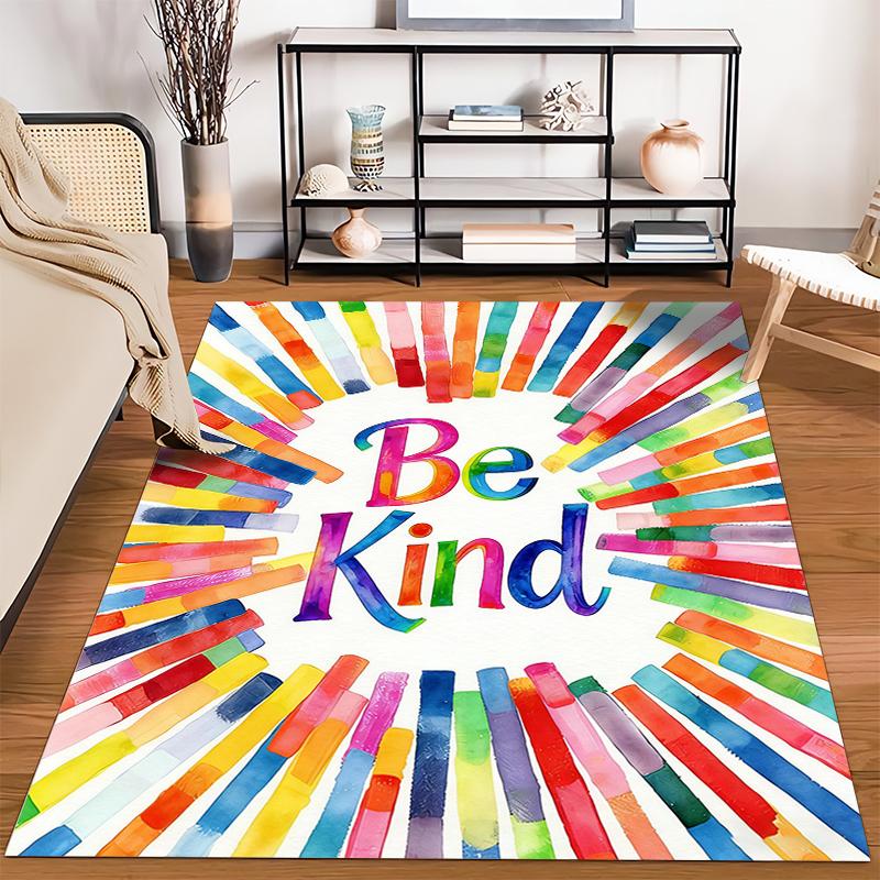 "Be Kind Carpet with Colorful Stripes Pattern for Home Decor" Suitable for use as an anti-slip for living room bedroom sofas