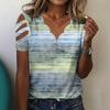 Women's Fashion, Elegant, Printed Wave V-Neck Off-Shoulder Lace-Up Short Sleeve T-Shirt