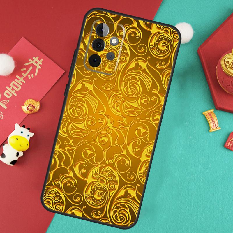 Gold Floral Pattern Case For Samsung Galaxy A16 A26 A36 A56 A15 A35 A55 A14 A34 A54 A12 A32 A52 A13 A33 A53 A17