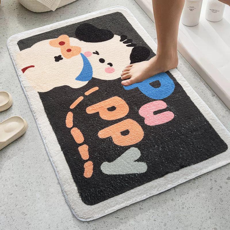 Cute Animal Cashmere Bathroom Floor Mat Bathroom Non-slip Absorbent Mat Entry Door Mat Easy To Clean Carpet