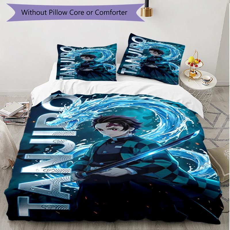 3pcs Duvet Cover Set (1*Duvet Cover + 2*Pillowcase, Without Core), Demon Slayer Print Soft All‑Season Bedding Set, Home Bedroom Decor Gift