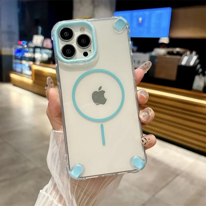 Luxury Transparent Magnetic For Magsafe Case For iPhone 16 15 11 12 13 14 Pro Max Plus Armor Shockproof Soft Silicone Cover