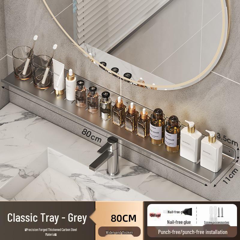No-Drill Wall-Mounted Bathroom Shelf for Mirror, Faucet, and Vanity