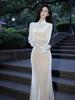 Elegant Waist-Cinched New Chinese Style Velvet Dress - Autumn/Winter 2025