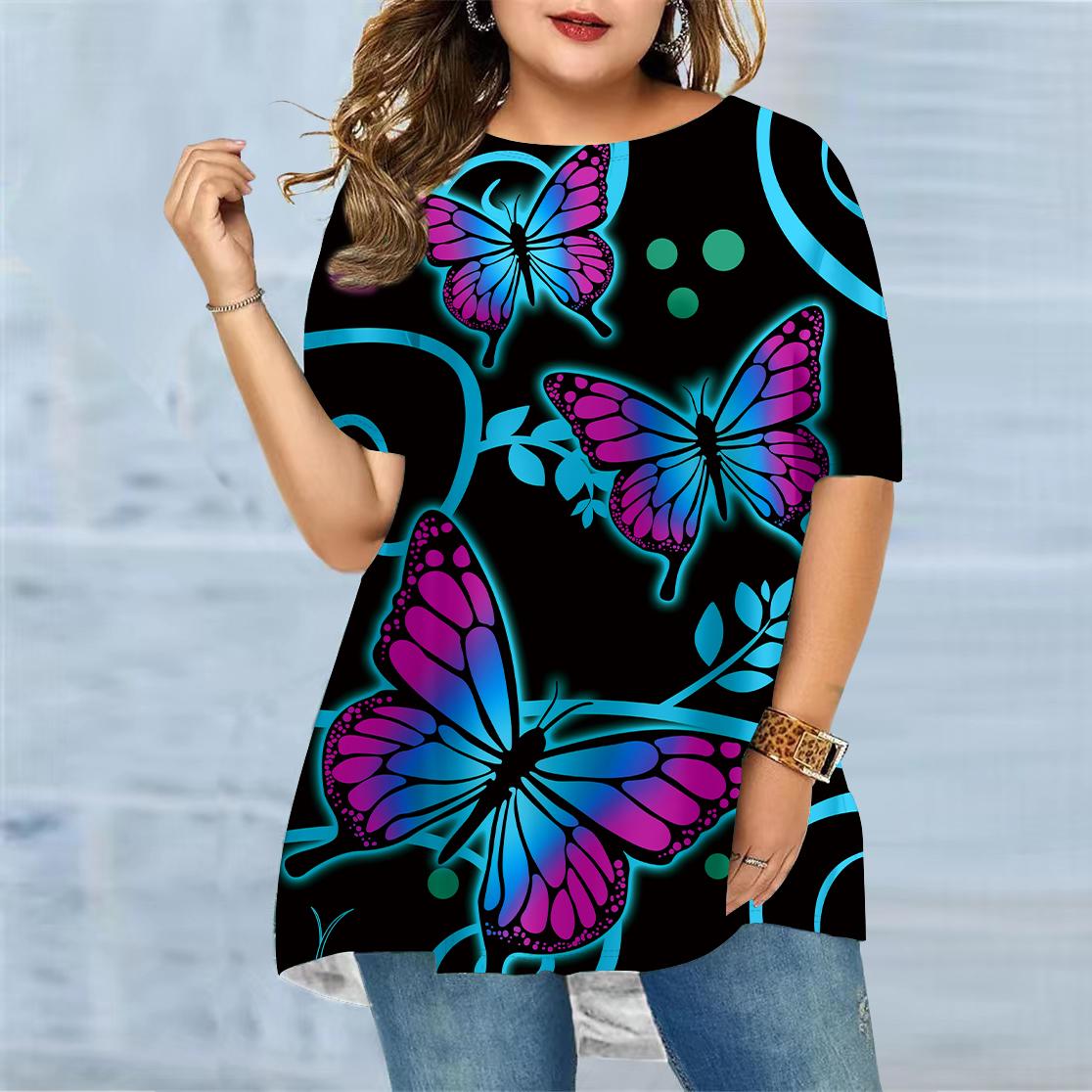 Женская летняя пластиковая футболка с цветочным принтом больших размеров — фото 3