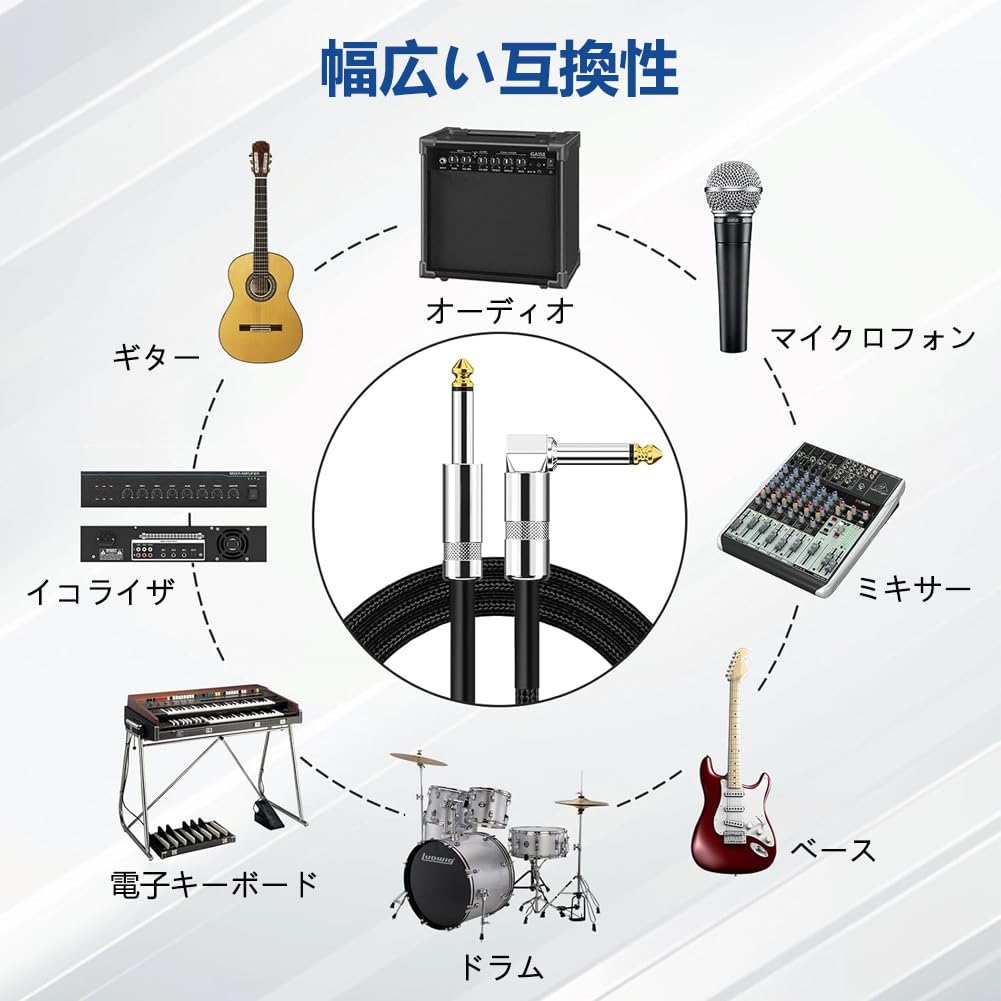 6.35mm Guitar Cable with S-L Plug, Bass Shield, Heavy-Duty Nylon, Break-Resistant, Audio Cable for Instruments, Microphones, Guitars, Basses,